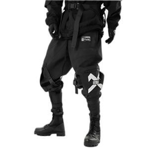 Patchwork Design Black Pants - product view on white background