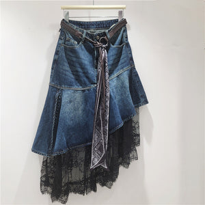 Patchwork Lace Pleated Y2K Skirt