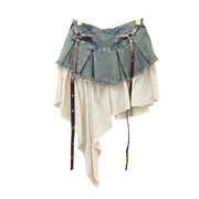 Patchwork Pleated Y2K Mini Skirt
