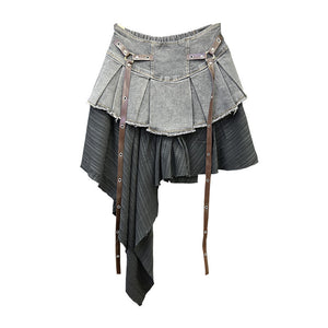 Patchwork Pleated Y2K Mini Skirt