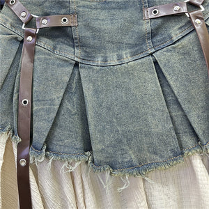Patchwork Pleated Y2K Mini Skirt