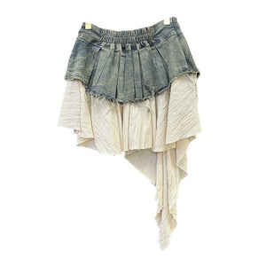 Patchwork Pleated Y2K Mini Skirt
