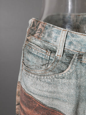 Patchwork Print Jeans Women's Y2K