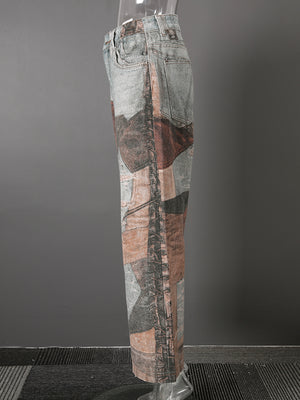 Patchwork Print Jeans Women's Y2K