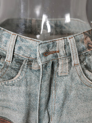 Patchwork Print Jeans Women's Y2K