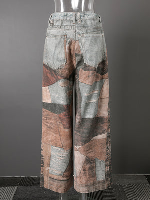 Patchwork Print Jeans Women's Y2K