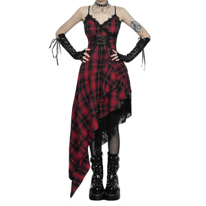 Patchwork Red Black Goth Dress
