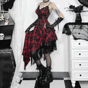 Patchwork Red Black Goth Dress
