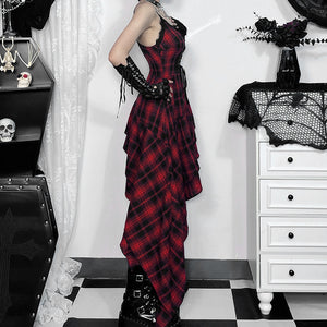 Patchwork Red Black Goth Dress