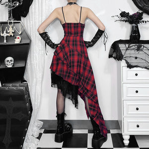 Patchwork Red Black Goth Dress