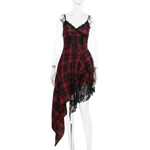Patchwork Red Black Goth Dress