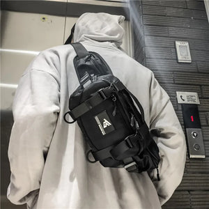 Patchwork techwear fanny pack in black, white or black patchwork