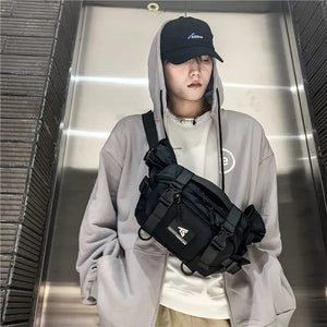Patchwork techwear fanny pack in black, white or black patchwork
