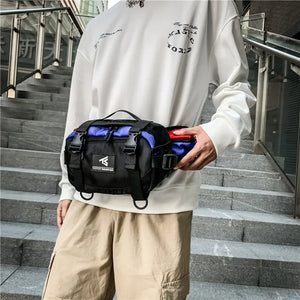 Patchwork techwear fanny pack in black, white or black patchwork
