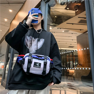 Patchwork techwear fanny pack in black, white or black patchwork