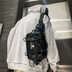 Patchwork techwear fanny pack in black, white or black patchwork