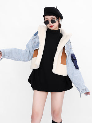 Patchwork Woolen Women Jacket Spring