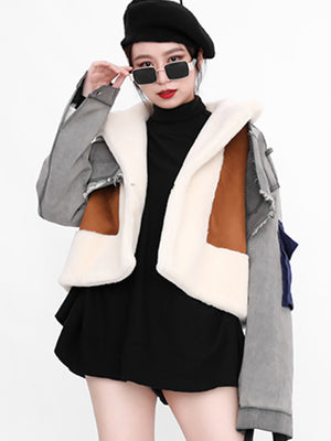 Patchwork Woolen Women Jacket Spring