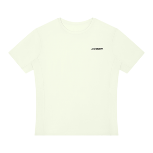 Light Green Perforated Back Athletic T Shirt laid flat, front view with crew neck and chest wordmark