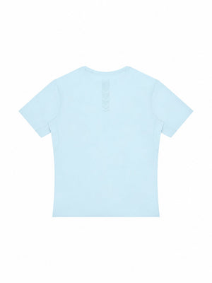 Light Blue tee in a second back view laid flat, showing the perforated panel and straight hem
