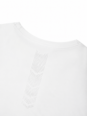Tricou alb bărbătesc CYBER, ușor, de performanță, detaliu al gâtului din spate și al ventilației