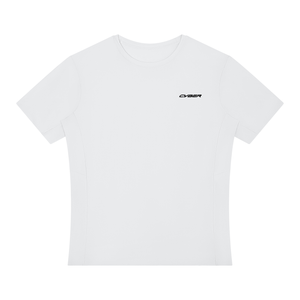 Light Gray Perforated Back Athletic T Shirt laid flat, front view with small black chest wordmark