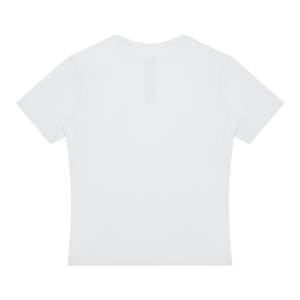 Light Gray workout tee laid flat from the back, showing the perforated arrow panel at the spine