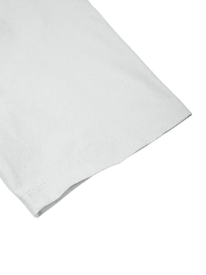 Detail of the short sleeve hem on the Light Gray workout t-shirt, clean topstitched finish