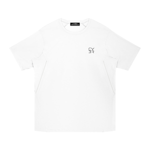 White Piped Seam Athletic T Shirt laid flat, front view with crew neck, neck label and chest logo