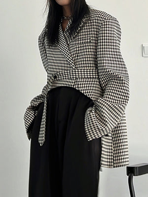 Plaid Blazer Irregular Jacket Women Spring