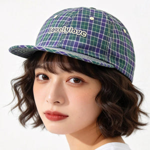 Plaid Embroidered Hats Y2K
