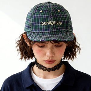 Plaid Embroidered Hats Y2K