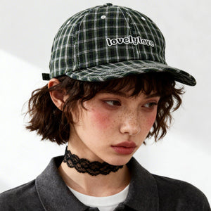 Plaid Embroidered Hats Y2K