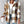 Caramel Plaid Hooded Y2K Jacket worn open over a white tank top, front view holding a coffee cup