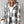 Gray plaid oversized shacket with a grey hood, front view showing the chest pocket and long sleeves