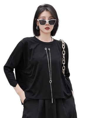 Plain Black Long Sleeve T Shirts For Women - product view on white background