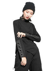 Schwarzes T-Shirt Damen Langarm Uni