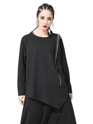 Plain Black T Shirts Women - product view on white background