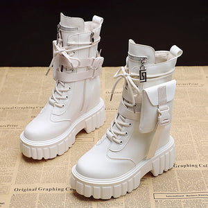 Platform Ankle Boots White