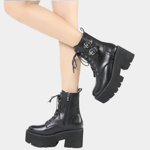 Platform Black Boots Lace Up