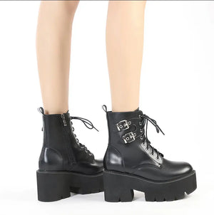 Platform Black Boots Lace Up