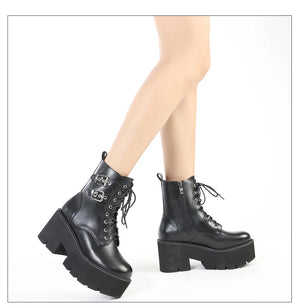 Platform Black Boots Lace Up