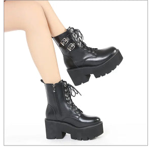 Platform Black Boots Lace Up