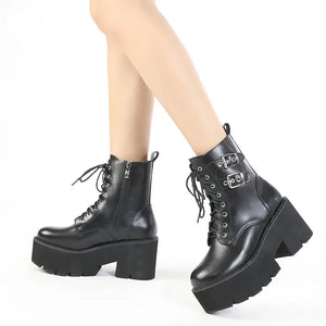 Platform Black Boots Lace Up