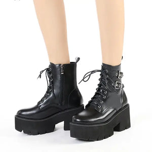 Platform Black Boots Lace Up