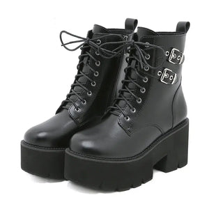 Platform Black Boots Lace Up