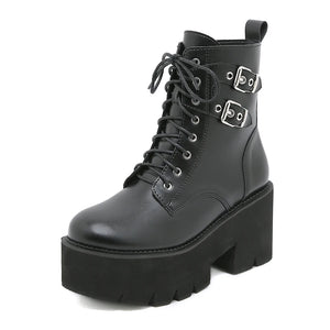 Platform Black Boots Lace Up