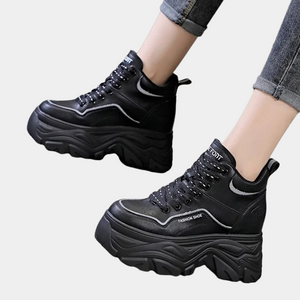 Platform Black Leather Sneakers