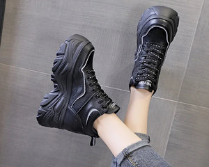 Platform Black Leather Sneakers