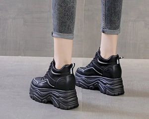 Platform Black Leather Sneakers
